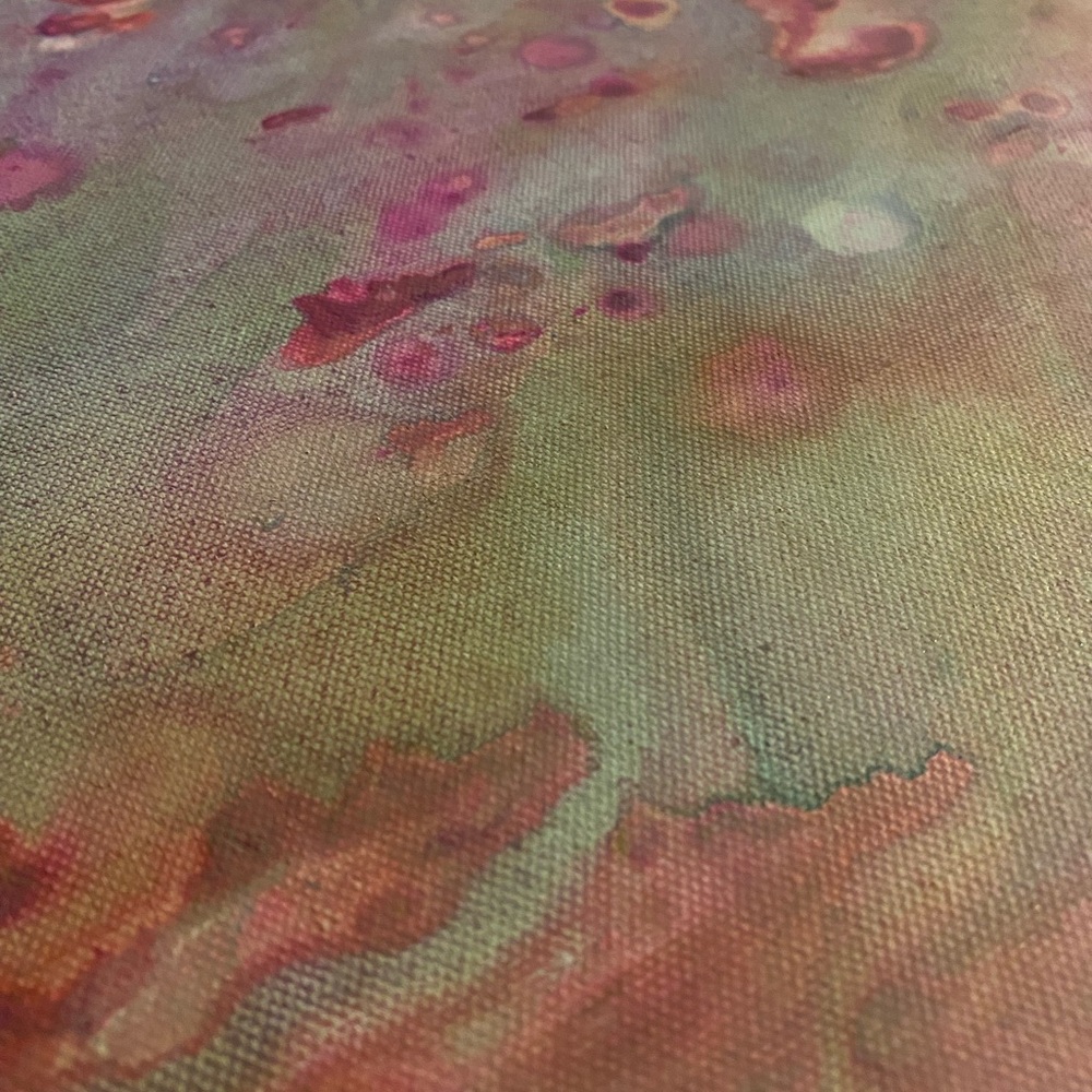 Pink and Green Abstract ink on canvas Painting - Picture 2 of 5